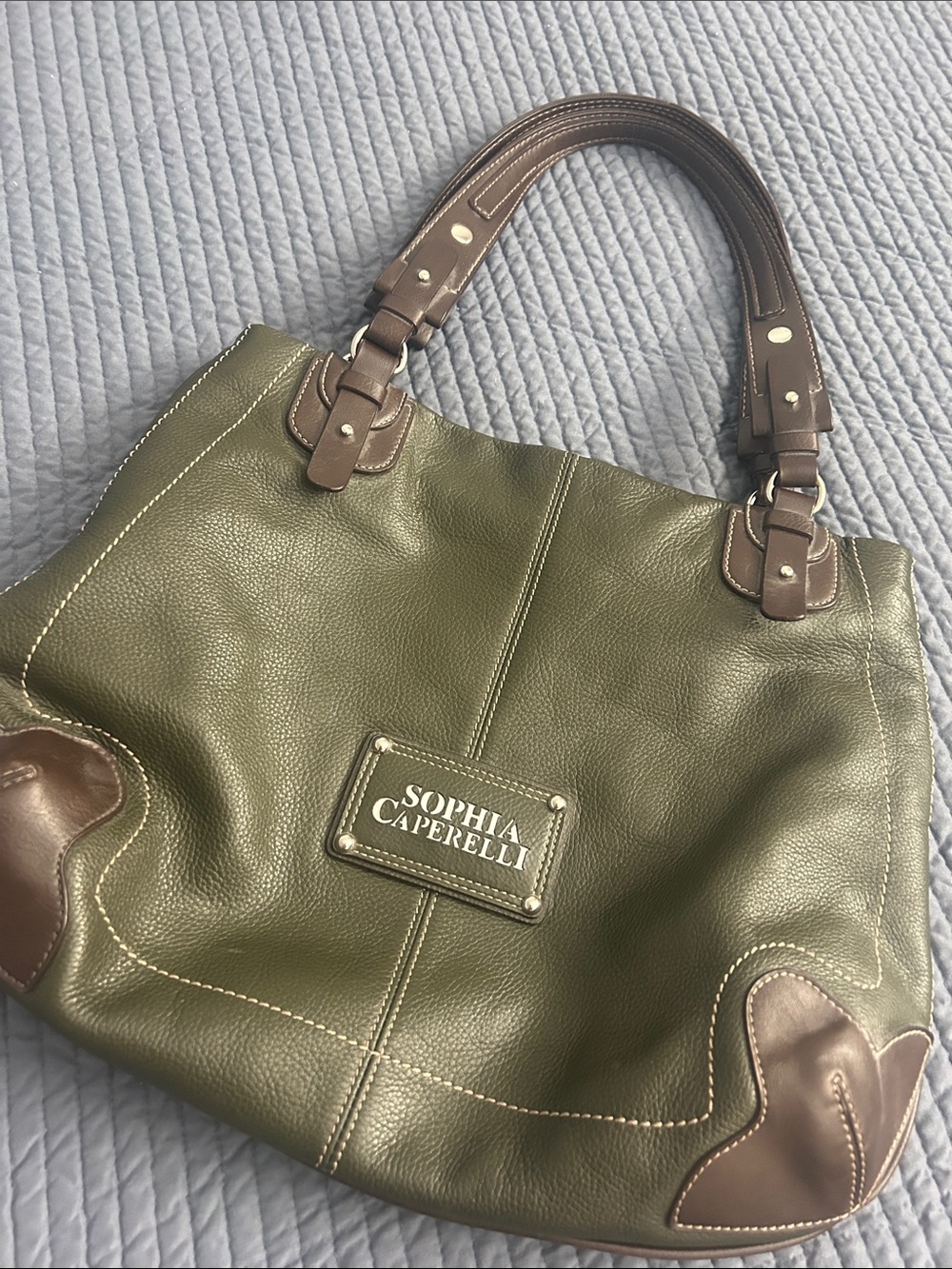 Sophia Caperelli Olive and Brown Pebbled Leather Tote